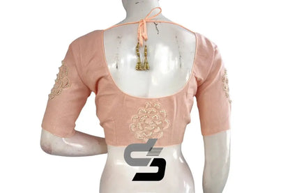 "Peach Perfection: Designer Jute Embroidery Readymade Saree Blouses" - D3blouses