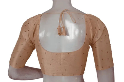 Peach Perfection, Plain Moti Stone Work Indian Saree Readymade Blouse - D3blouses