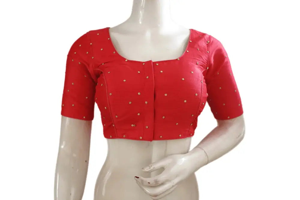 Peach Perfection, Plain Moti Stone Work Indian Saree Readymade Blouse - D3blouses