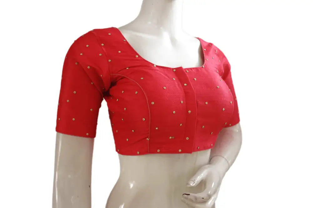 Peach Perfection, Plain Moti Stone Work Indian Saree Readymade Blouse - D3blouses