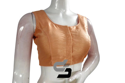 Peach Perfection, Sleeveless Plain Semi Silk Designer Readymade Saree Blouse - D3blouses