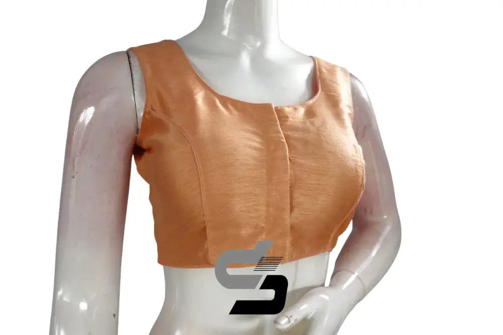 Peach Perfection, Sleeveless Plain Semi Silk Designer Readymade Saree Blouse - D3blouses