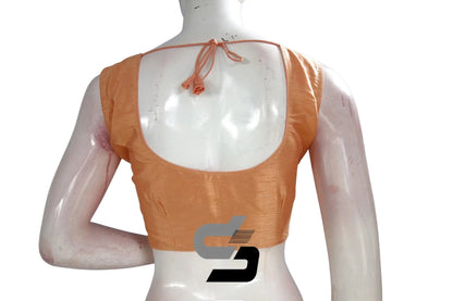 Peach Perfection, Sleeveless Plain Semi Silk Designer Readymade Saree Blouse - D3blouses