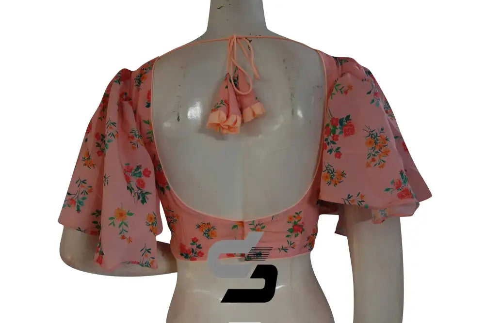 Peach Petals, Designer Organza Ruffle Sleeve Saree Blouse - D3blouses