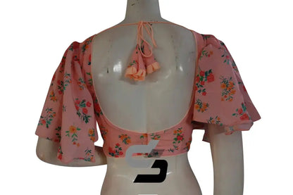 Peach Petals, Designer Organza Ruffle Sleeve Saree Blouse - D3blouses