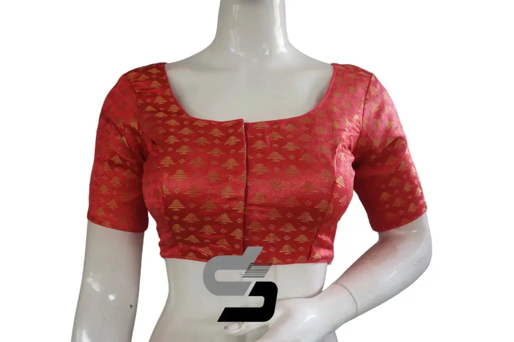 Peach Pink Color Brocade Readymade Saree Blouse - D3blouses