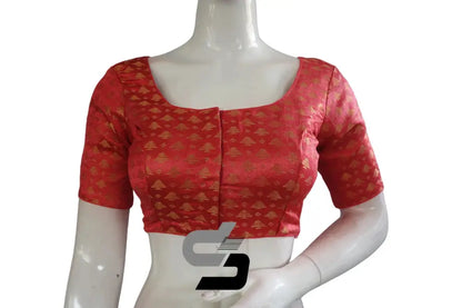 Peach Pink Color Brocade Readymade Saree Blouse - D3blouses