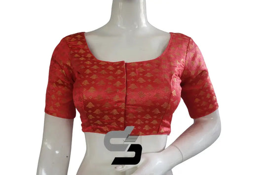 Peach Pink Color Brocade Readymade Saree Blouse - D3blouses