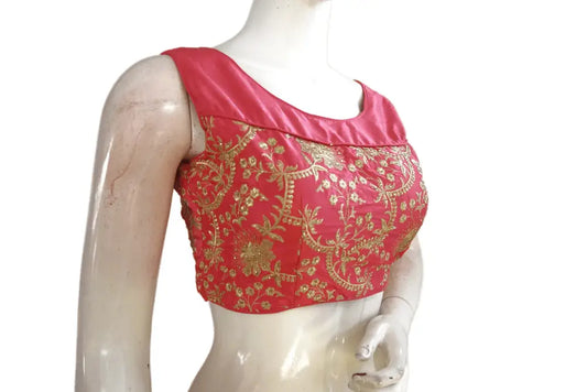 Peach Pink Color Embroidery Party Wear Readymade Blouse - D3blouses