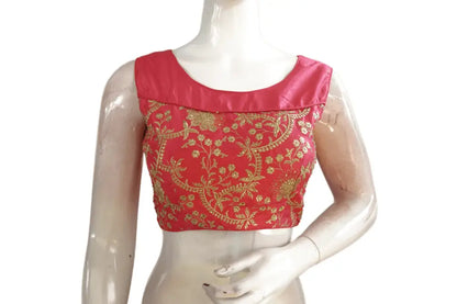Peach Pink Color Embroidery Party Wear Readymade Blouse - D3blouses