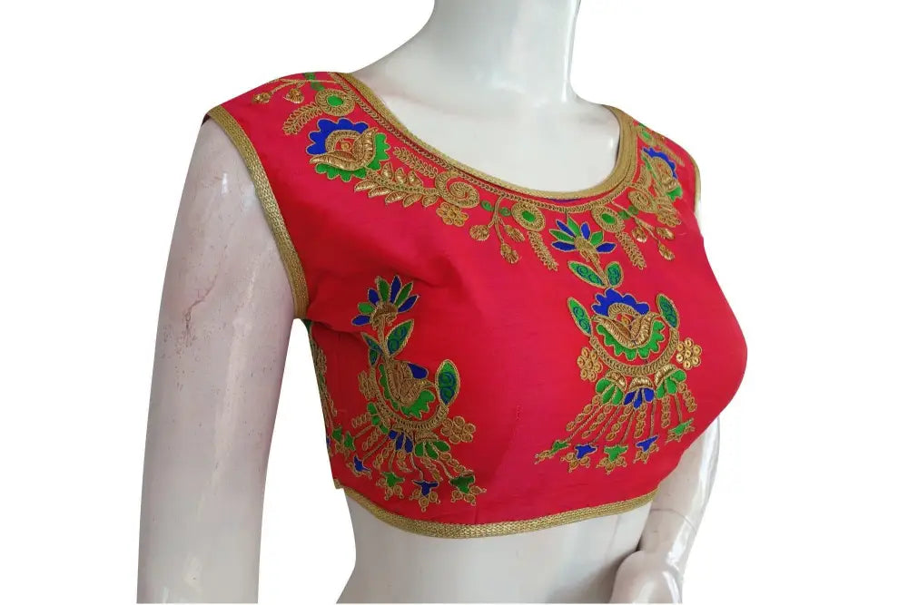 Peach Pink Color Multi Embroidered Designer Readymade Blouse - D3blouses