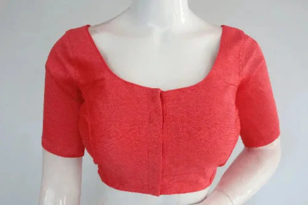 Peach Pink Elegance, Plain Semi-Silk Indian Readymade Saree Blouse - D3blouses