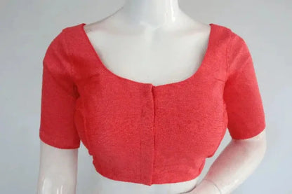 Peach Pink Elegance, Plain Semi-Silk Indian Readymade Saree Blouse - D3blouses