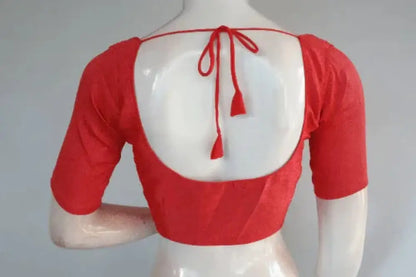 Peach Pink Elegance, Plain Semi-Silk Indian Readymade Saree Blouse - D3blouses