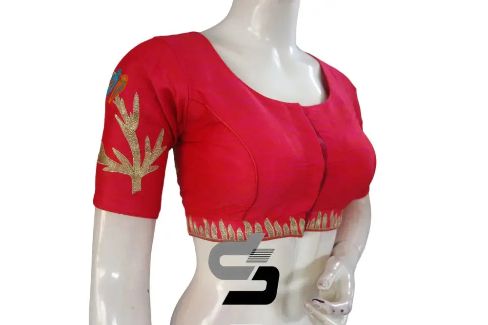 Peach Pink High Neck Designer Embroidered Saree Blouses - Elevate Your Style! - D3blouses