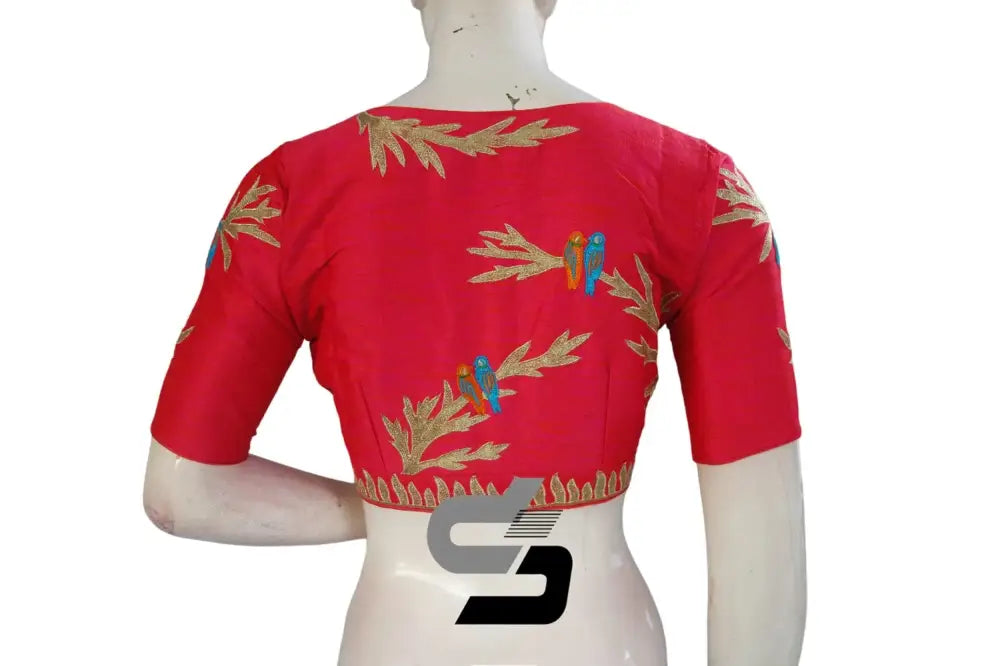 Peach Pink High Neck Designer Embroidered Saree Blouses - Elevate Your Style! - D3blouses