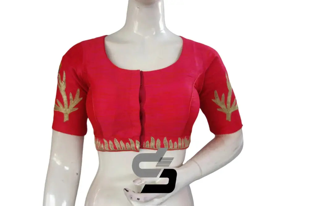 Peach Pink High Neck Designer Embroidered Saree Blouses - Elevate Your Style! - D3blouses