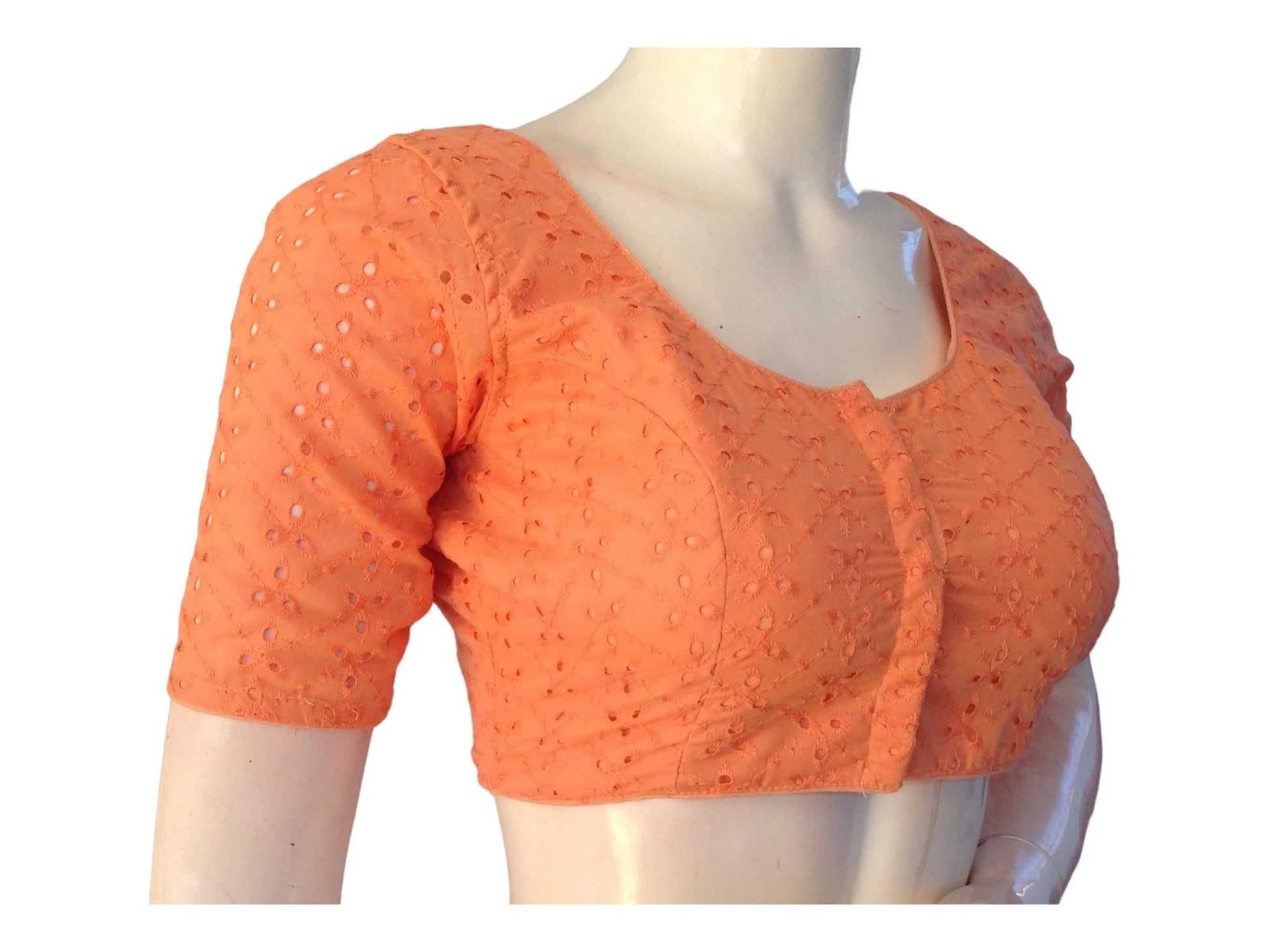 Peach Saree Blouse, Cotton Readymade Blouse, Indian Choli top - D3blouses