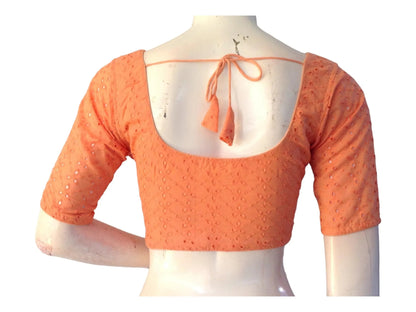 Peach Saree Blouse, Cotton Readymade Blouse, Indian Choli top - D3blouses