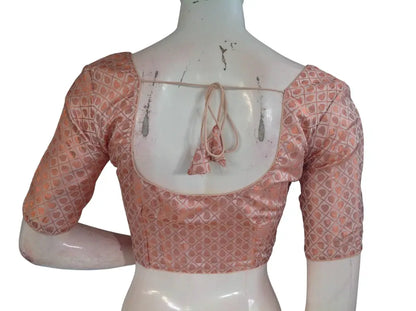 Peach with Copper Zari Brocade Readymade Saree Blouse - Light Peach (Princess Cut) Readymade Blouse