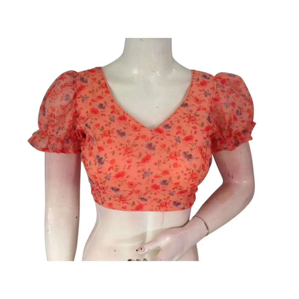 Peachy Keen: Soft and Sweet Organza Puff Sleeve Readymade Blouse - D3blouses