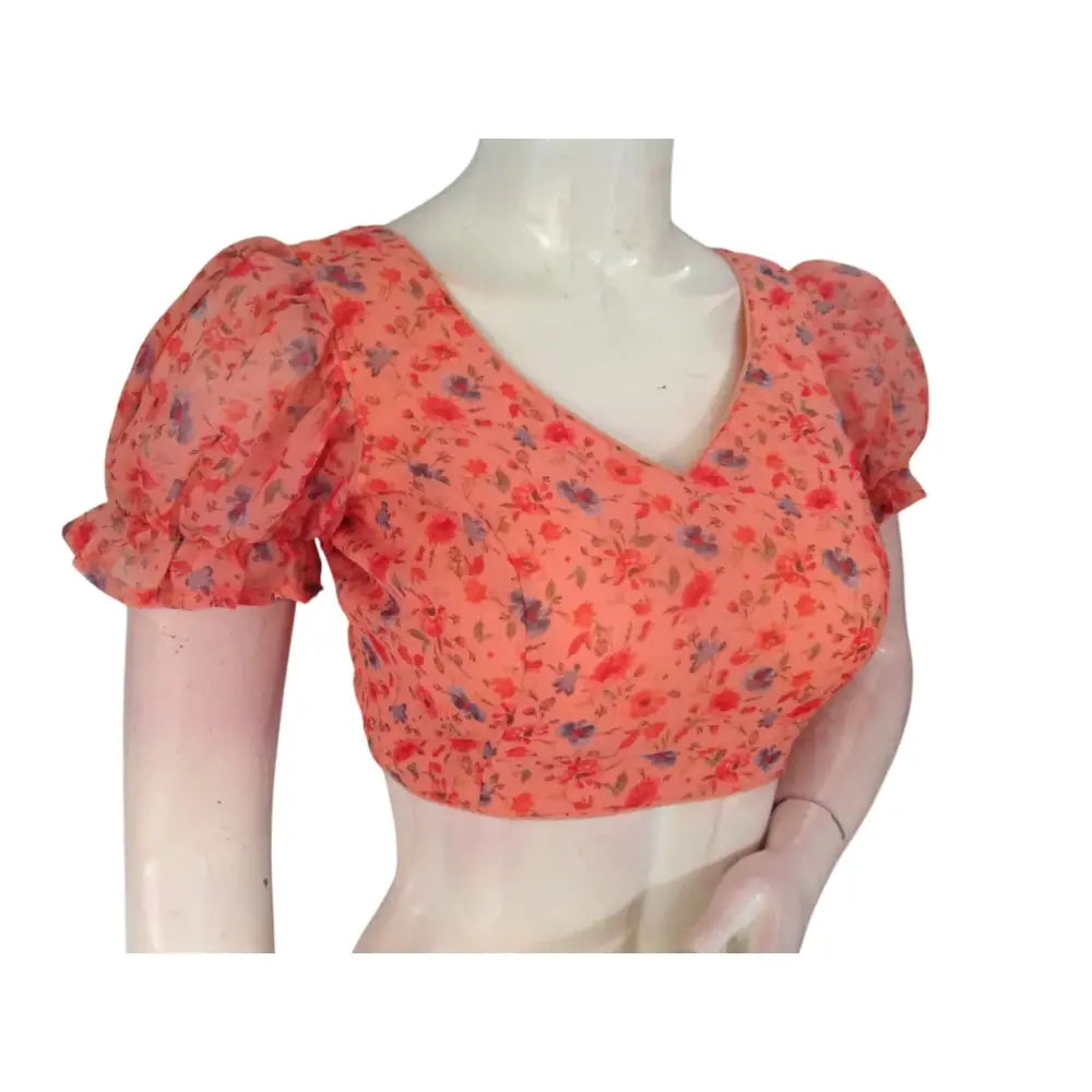 Peachy Keen: Soft and Sweet Organza Puff Sleeve Readymade Blouse - D3blouses