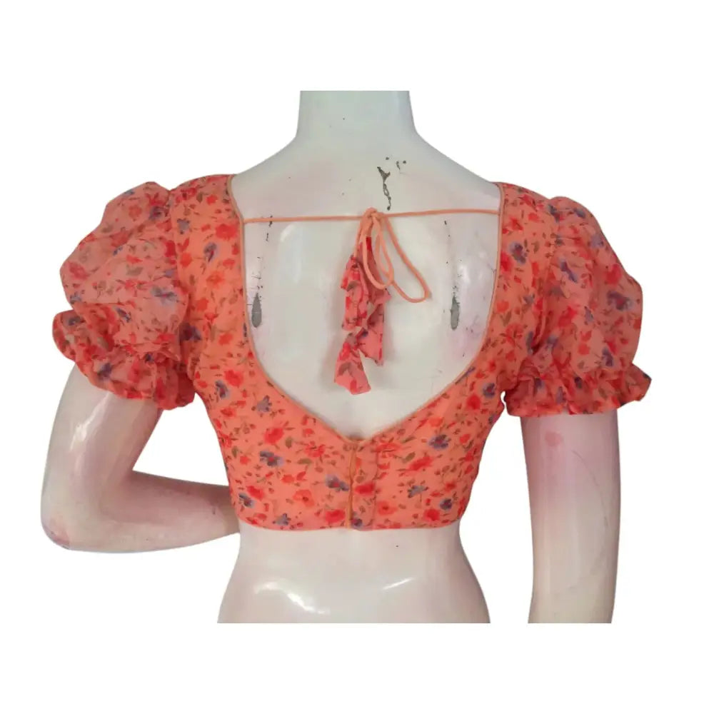 Peachy Keen: Soft and Sweet Organza Puff Sleeve Readymade Blouse - D3blouses