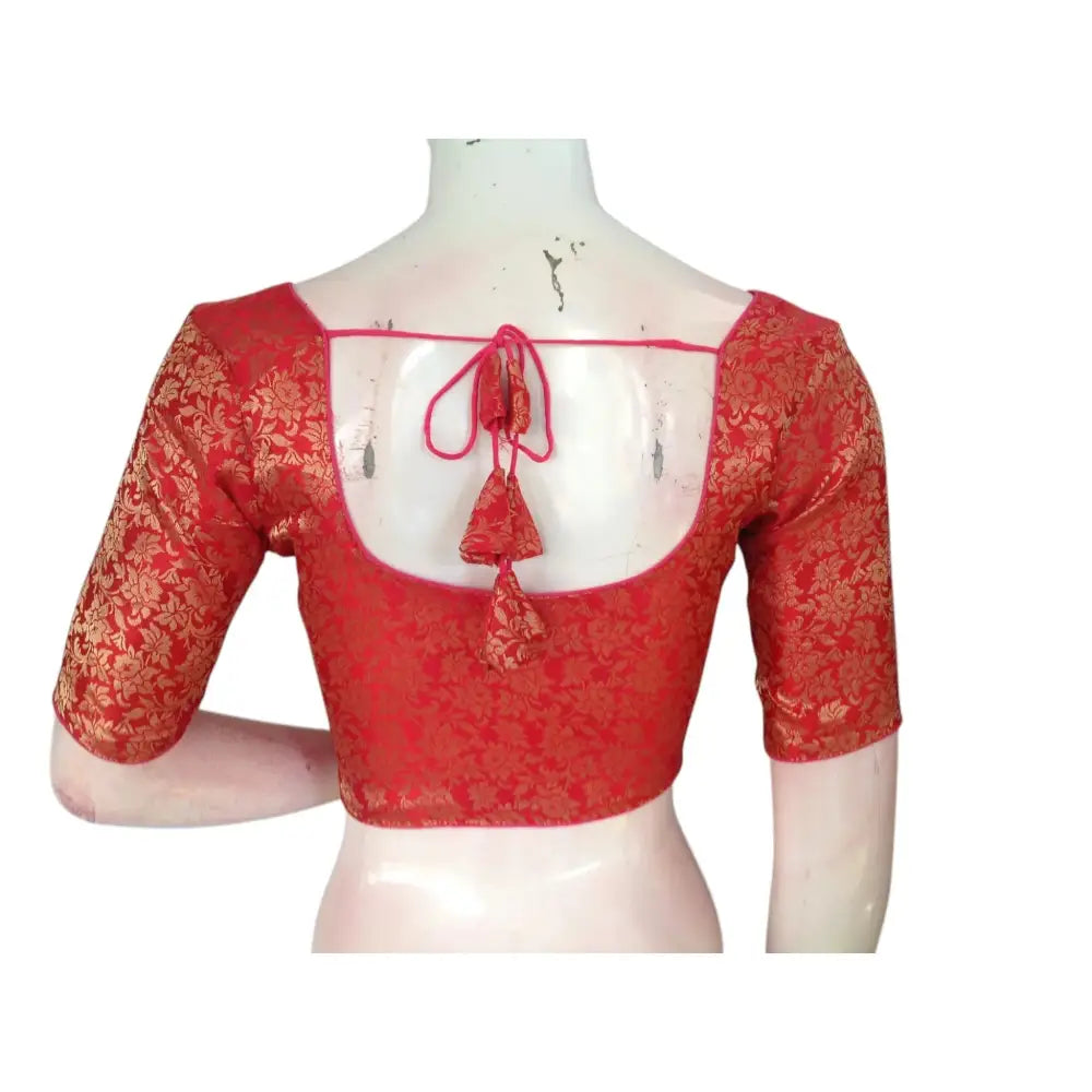 Peachy Perfection: Brocade Silk Ready made Saree Blouses - D3blouses