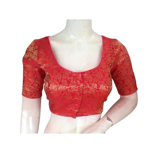 Peachy Perfection: Brocade Silk Ready made Saree Blouses - D3blouses