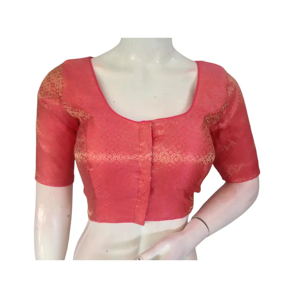 Peachy Perfection: Brocade Silk Readymade Saree Blouse - D3blouses
