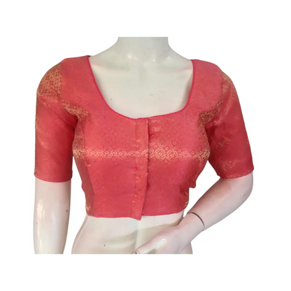 Peachy Perfection: Brocade Silk Readymade Saree Blouse - D3blouses