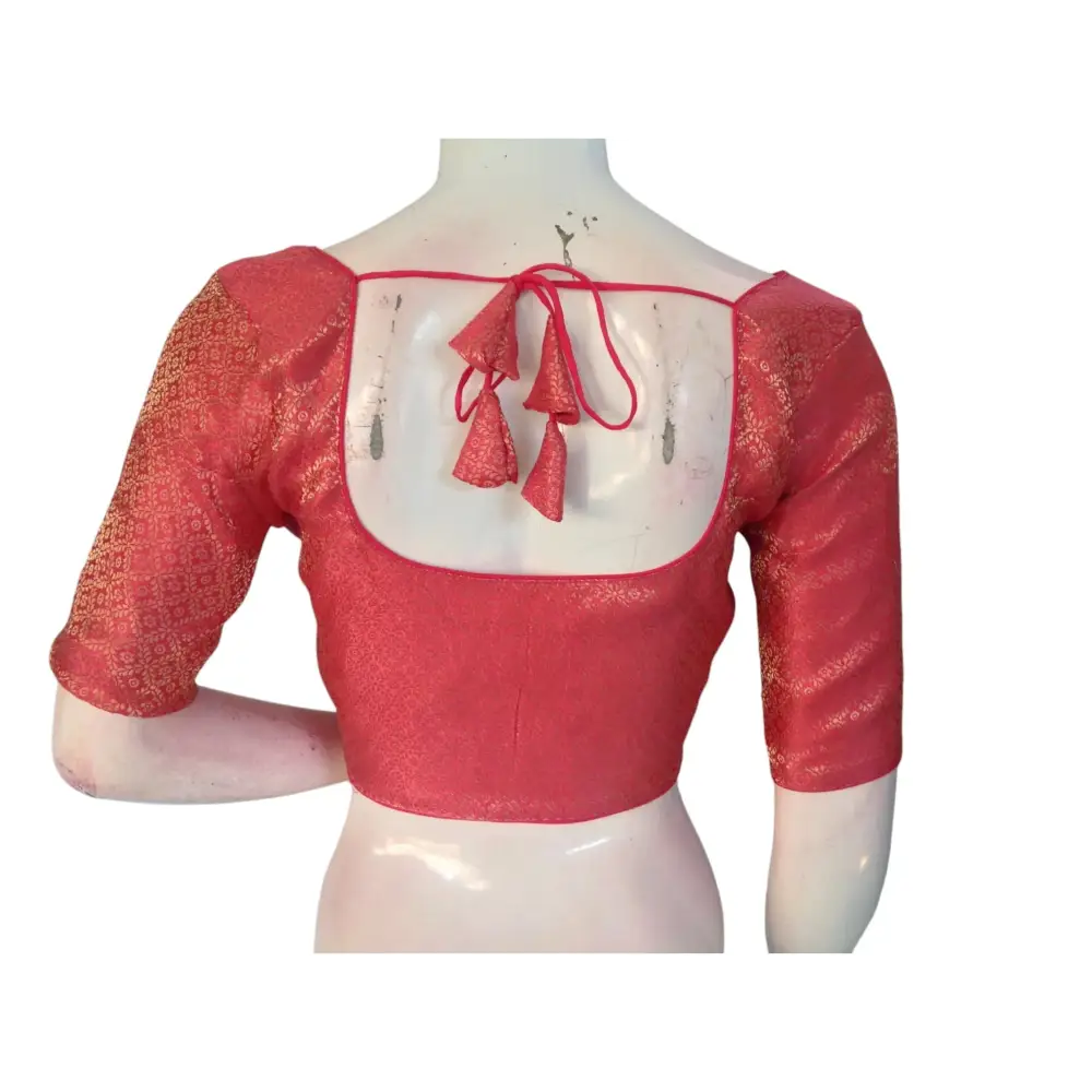 Peachy Perfection: Brocade Silk Readymade Saree Blouse - D3blouses