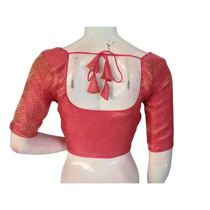 Peachy Perfection: Brocade Silk Readymade Saree Blouse - D3blouses