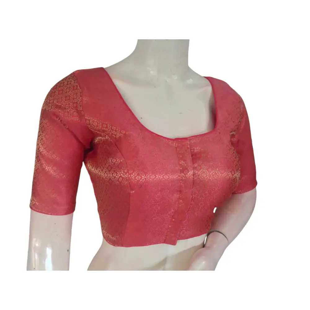 Peachy Perfection: Brocade Silk Readymade Saree Blouse - D3blouses