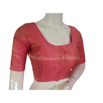 Peachy Perfection: Brocade Silk Readymade Saree Blouse - D3blouses