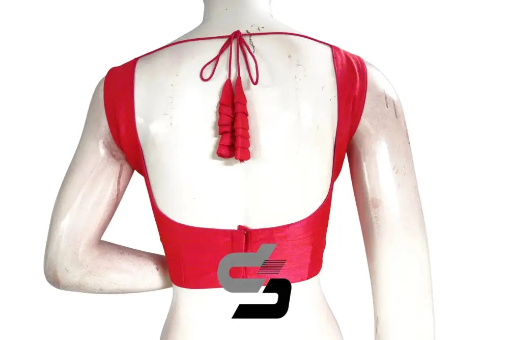 Peachy Perfection, Plain Semi Silk Designer Readymade Saree Blouse - D3blouses