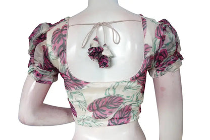 Pearl Elegance, Off-White Organza Fancy Frill Puff Sleeves Readymade Blouse for Sarees - D3blouses