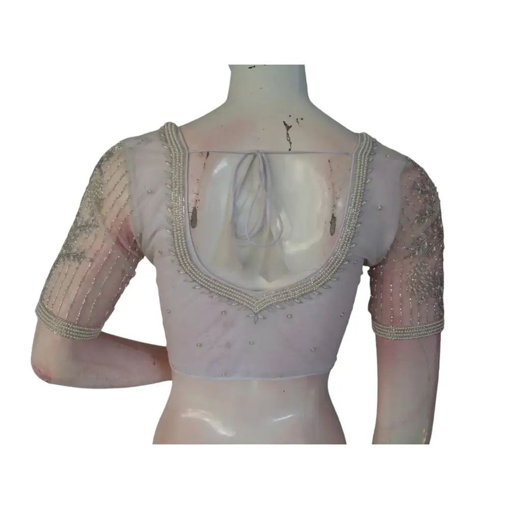 Pearl Perfection: Readymade Aari Handwork Readymade Saree Blouse - D3blouses