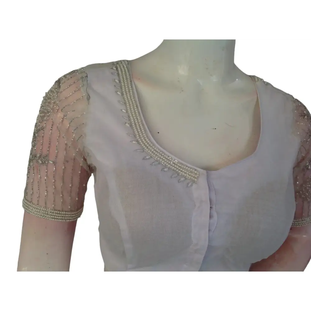 Pearl Perfection: Readymade Aari Handwork Readymade Saree Blouse - D3blouses