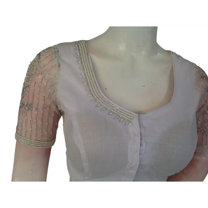 Pearl Perfection: Readymade Aari Handwork Readymade Saree Blouse - D3blouses