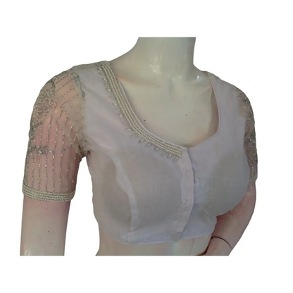 Pearl Perfection: Readymade Aari Handwork Readymade Saree Blouse - D3blouses