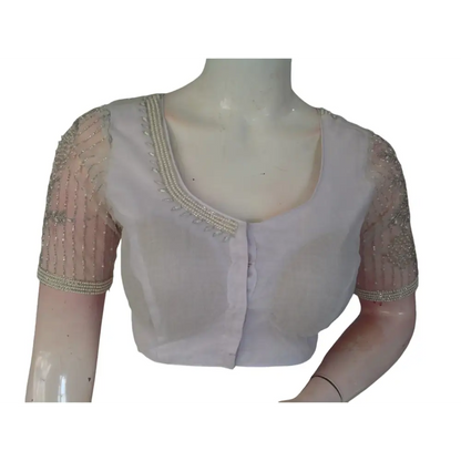 Pearl Perfection: Readymade Aari Handwork Readymade Saree Blouse - D3blouses