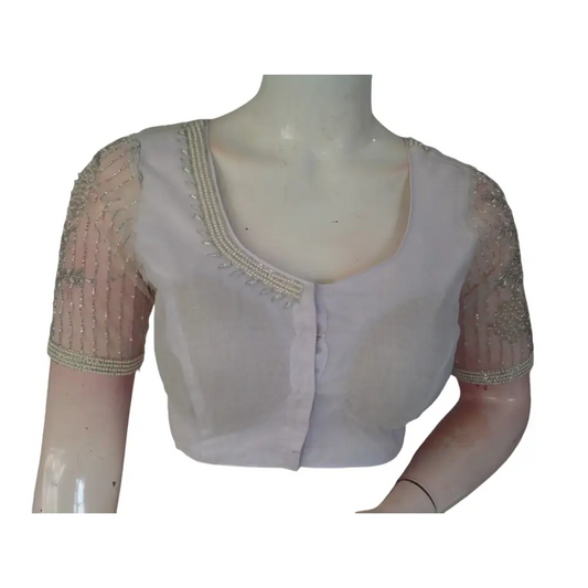 Pearl Perfection: Readymade Aari Handwork Readymade Saree Blouse - D3blouses