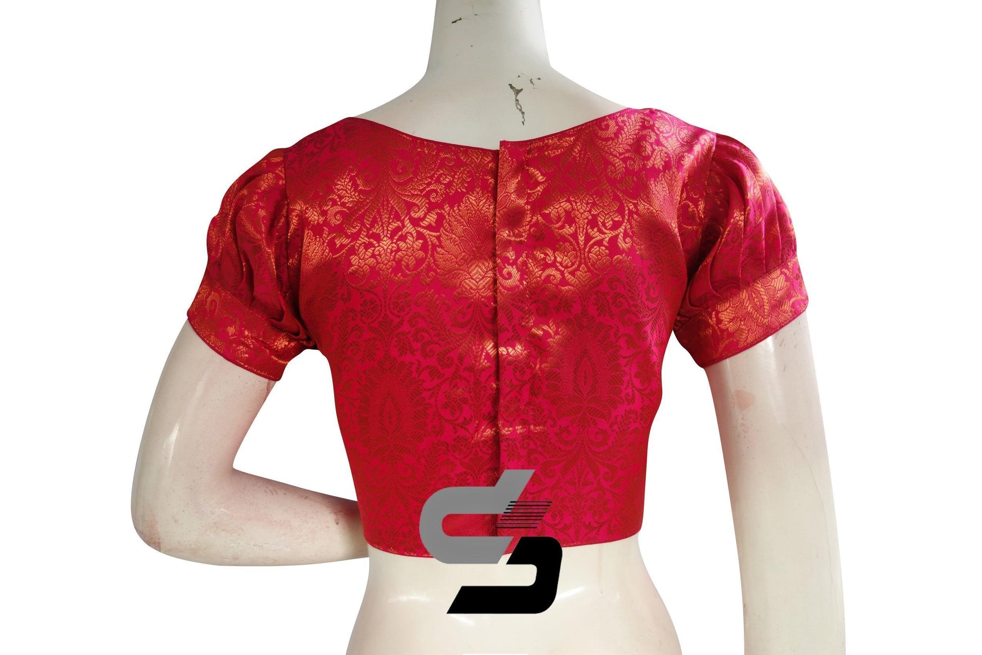 Pink Color Brocade Puff Sleeves Readymade Saree Blouse With Boat Neck - D3blouses