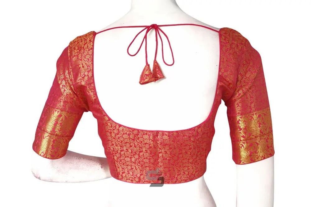 Pink Color Brocade Silk Readymade Saree Blouse With Matching Mask - D3blouses
