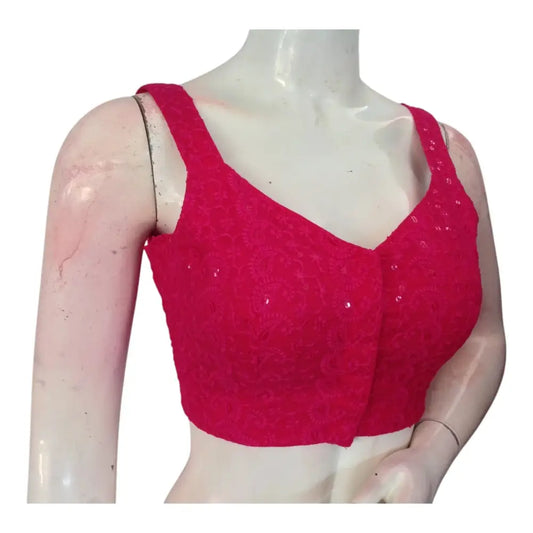 Pink Color Chikankari Spaghetti Strap Saree Blouse - Designer Elegance - D3blouses