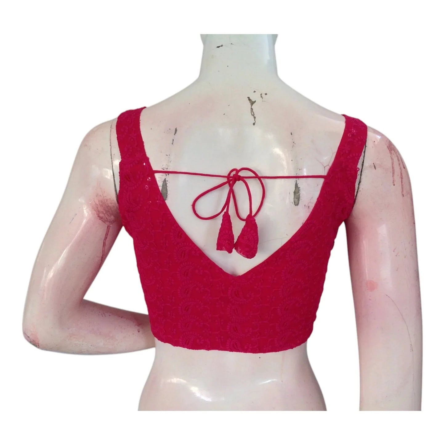 Pink Color Chikankari Spaghetti Strap Saree Blouse - Designer Elegance - D3blouses