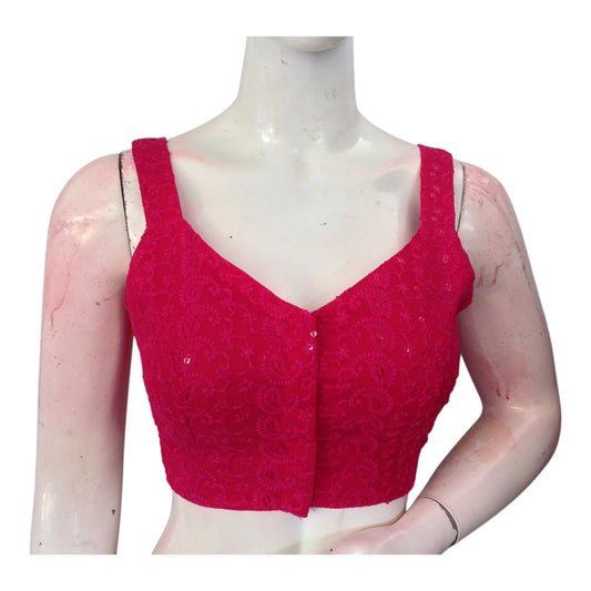 Pink Color Chikankari Spaghetti Strap Saree Blouse - Designer Elegance - D3blouses