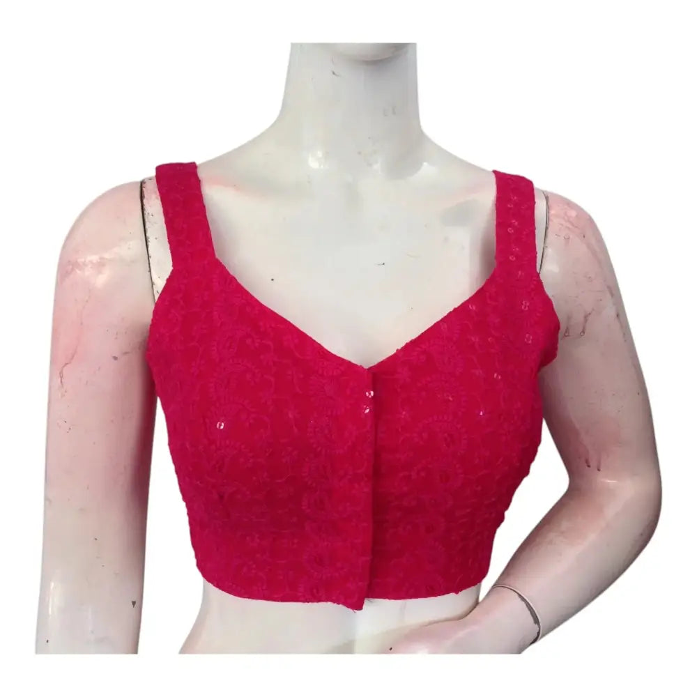 Pink Color Chikankari Spaghetti Strap Saree Blouse - Designer Elegance - D3blouses