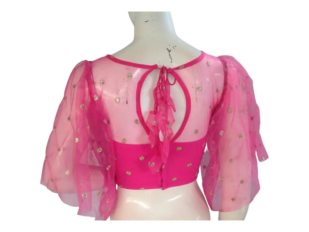 Pink Color Designer Netted Party Wear Readymade Saree Blouses. - D3blouses